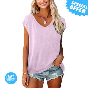 BRAND NEW BLACKMYTH Women's V-Neck Cap Sleeve T-Shirt - Casual & Chic